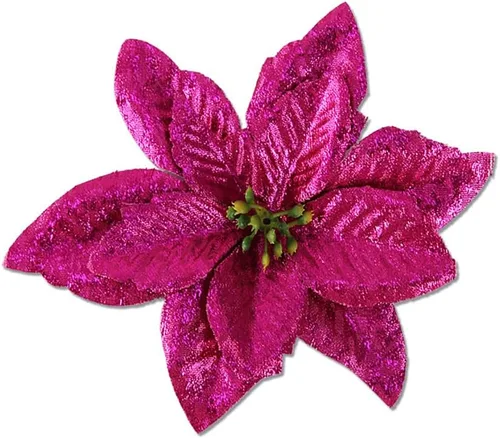 Miniatura 23 de YYCRAFT 12 flores artificiales de seda brillante con purpurina para decoración de árbol de Navidad (plata, 8 pulgadas)