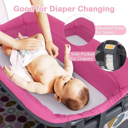 Miniatura 6 de HONEY JOY Empaca y juega con el moisés, paquete central de guardería infantil y juega con cuna y juguetes colgantes para recién nacidos, bolsa