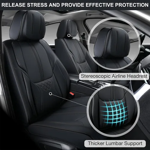 Miniatura 2 de BWTJF Fundas de asiento de automóvil negras juego completo, fundas universales para asientos delanteros y traseros para autos, protectores
