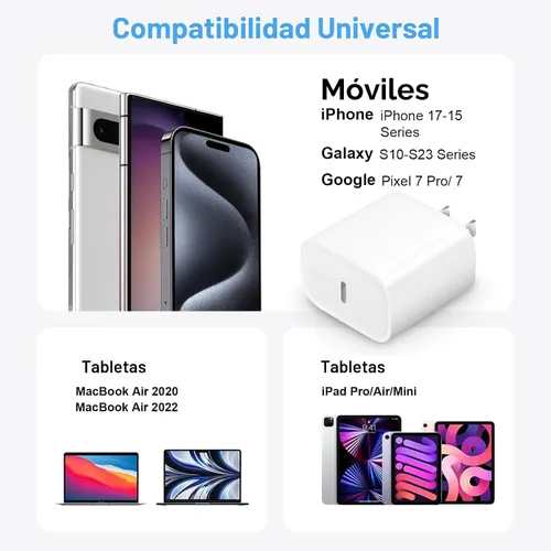 Miniatura 4 de Cargador de carga rápida para iPhone 17, 16, 15, paquete de 2+2 cargadores de pared USB C de 20 W con cable de carga rápida de 6 pies compatible