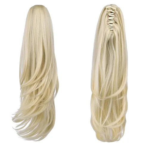 Miniatura 13 de Extensiones de cola de caballo, extensiones de cabello rizado con clip de garra de color marrón oscuro para mujer, peluca sintética de cola