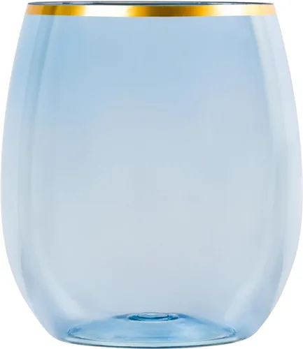Miniatura 3 de PLASTICPRO Paquete de 12 copas de vino de plástico azules con borde dorado, sin tallo, desechables, de 12 onzas, sin BPA, inastillables, copas