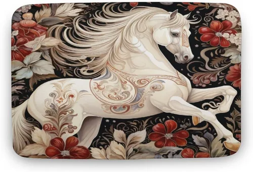 Alfombra de baño de flores de caballo blanco, regalos de caballo para niñas, alfombra de baño de terciopelo antideslizante, tapete de ducha de felpa
