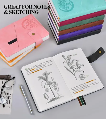 Miniatura 4 de PAIBAS Cuaderno en blanco, cuaderno de bocetos A5 de cuero de tapa dura con 200 páginas de papel grueso en blanco para hombres y mujeres, diario
