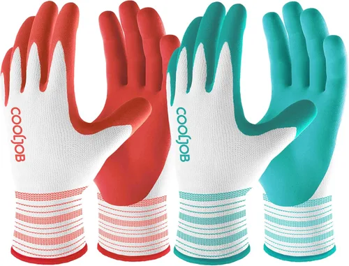 Miniatura 8 de COOLJOB - Guantes de jardinería coloridos para mujer, guantes de jardín transpirables y con recubrimiento de goma, guantes de trabajo protectores