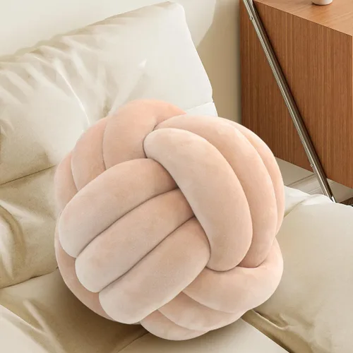 Miniatura 43 de Almohada Bola de Nudo Gris, Almohada Decorativa Hecha a Mano, Cojín Redondo Suave Anudado para Sofá y Dormitorio, Linda Decoración del Hogar