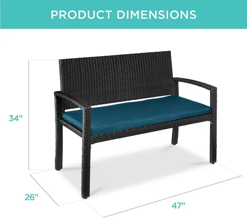 Miniatura 2 de Best Choice Products Banco Exterior de Mimbre para 2 Personas, Bancos de Jardín y Patio, Mobiliario de Exterior para Patio Trasero, Porche con Cojín