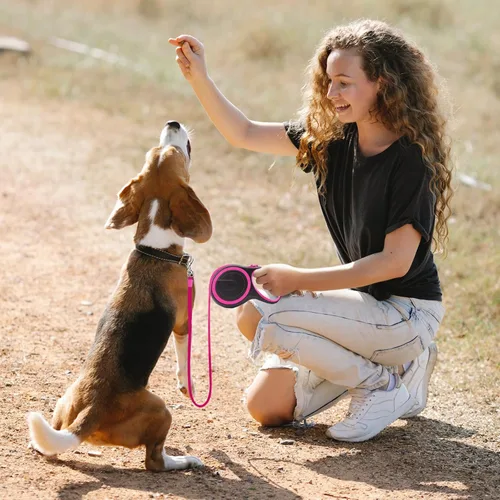 Miniatura 7 de Segarty Correa retráctil rosa para perro, correa de perro resistente de 16 pies para perros medianos y pequeños de hasta 44 libras, mango