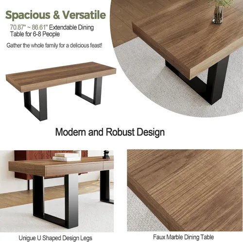 Miniatura 4 de STHOUYN Mesa de comedor rústica extensible de estilo granja para 8 10, 70.9" (86.6") x 31.5", Mesa de comedor rectangular para 6-10, Mesa de cocina