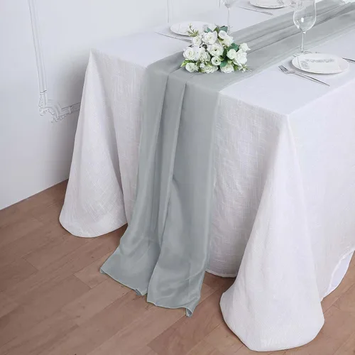 Miniatura 14 de Tableclothsfactory Camino de mesa de gasa de amatista de 22 x 80 pulgadas para bodas, fiestas, banquetes, decoración, ajuste rectangular y mesa
