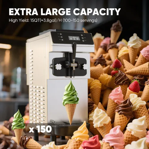 Miniatura 2 de Máquina comercial para hacer helados de 15 cuartos de galón (≈3.75 galones), 100-150 porciones, cuencos de acero inoxidable 304 de 4.3 L, tanque
