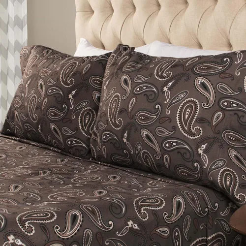 Miniatura 9 de Superior Juego de sábanas de algodón de franela con diseño paisley o sólido, sábanas cálidas y suaves, ropa de cama tradicional bohemia, incluye 1