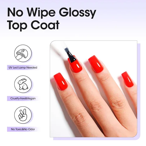 Miniatura 3 de GELLEN 2 piezas de esmalte de uñas de gel de capa superior sin limpieza, 18 ml de esmalte de uñas de gel de capa superior brillante, esmalte de uñas