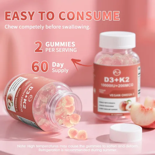 Miniatura 7 de Gomas de vitamina D3 K2 de M inch, vitamina D3 10000UI, K2 (MK-7) 200mcg, suplemento de vitamina D3 con K2 6-en-1 con Omega-3, magnesio y calcio