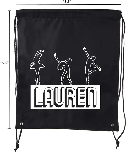 Miniatura 2 de Mato & Hash Bolsas de baile personalizadas, mochilas con cordón de ballet, mochilas de baile personalizadas para niñas, 3 Bailarines-negro, Cordón