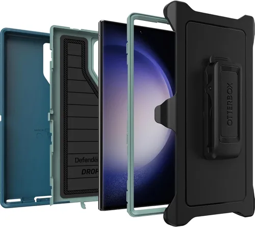 Miniatura 3 de OtterBox Funda para Galaxy S23 Ultra (solamente) - Serie Defender - Maniobra (azul), resistente y duradera, con protección de puerto, incluye