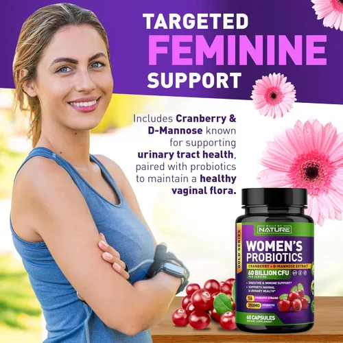 Miniatura 7 de Probióticos para mujeres – 60 mil millones de UFC, 16 cepas, con arándano, D-manosa y prebióticos – Apoya la salud digestiva, inmune y vaginal – Sin