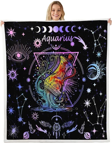 Manfei Acuario - Manta de astrología trippy para niños y niñas, decoración de habitación de doce constelaciones, manta de forro polar suave y
