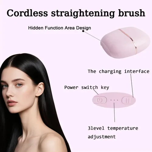 Miniatura 5 de Mini alisador de pelo, cepillo portátil inalámbrico recargable, control de temperatura de 3 velocidades, mini alisador de pelo para mujeres, idea
