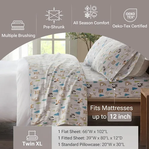 Miniatura 171 de Sleep Philosophy - True North - Juego de sábanas de franela, 100% de algodón, cómodo, bonito y muy suave, con bolsillo elástico que se adapta a