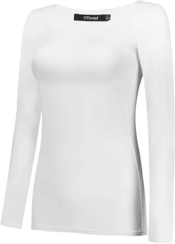 Miniatura 2 de OThread & Co. Camiseta de manga larga con cuello redondo para mujer, capa básica, de elastano