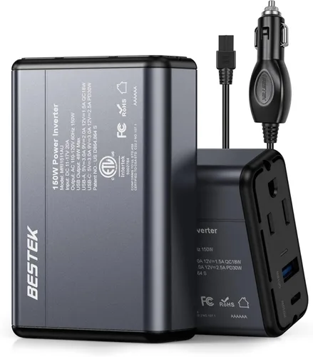 Miniatura 11 de BESTEK Inversor de corriente de 150 W, convertidor de corriente CC de 12 V a 110 V CA, adaptador de coche USB dual de 4.2 A, diseño más delgado