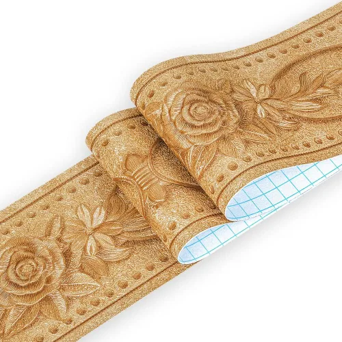 204 Borde de papel pintado despegar y pegar 3D decorativo moldeado floral 4.2''×16.4 pies Oro Rosa autoadhesivo para azulejos adhesivo de borde de