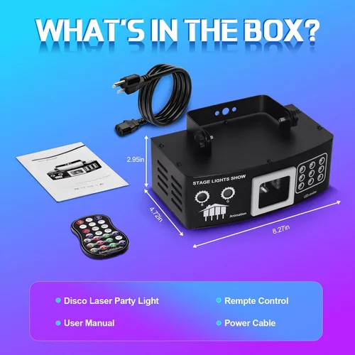 Miniatura 8 de Luces láser para DJ, luces de fiesta Pro 4 en 1 con activación por sonido y control DMX, espectáculo de luz láser RGBW y efecto de haz UV, luz láser