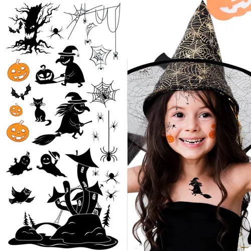 Miniatura 2 de Supperb® Tatuajes temporales - Arañas y red de araña de terror telaraña, araña, tatuajes de Halloween (araña y bruja)