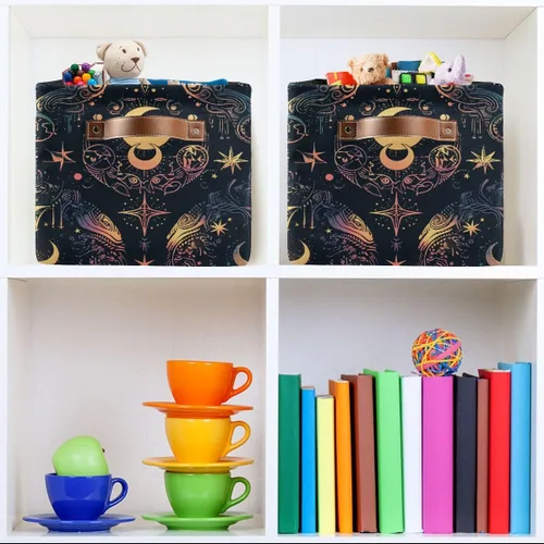Miniatura 7 de Cesta de almacenamiento, astrología mística, símbolo oculto alrededor de la luna, lona duradera, plegable, caja de juguetes, contenedor organizador