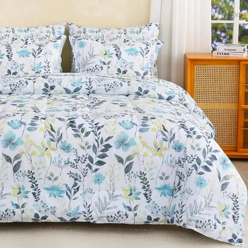 Miniatura 18 de lasoftan Juego de edredón floral Queen con sábanas, ropa de cama vintage de lujo de 7 piezas, ropa de cama de microfibra suave en una bolsa, juego