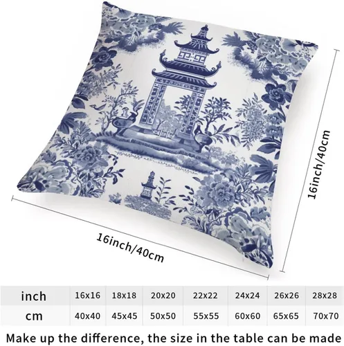 Miniatura 2 de ArogGeld Chinoiserie - Funda de cojín con diseño de pagoda asiática azul índigo, diseño cuadrado de flores y pagoda asiática, para oficina, silla