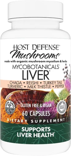 Host Defense MycoBotanicals Hígado* Cápsulas – Suplemento de salud hepática con cardo mariano y raíz de cúrcuma – Suplemento de hongos con cola de