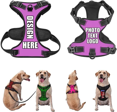Miniatura 46 de Arnés para perro personalizado con nombre y número de teléfono, chaleco personalizado para perro, arnés reflectante ajustable para mascotas, beige, S