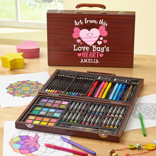 Miniatura 2 de Let's Make Memories - Juego de arte de lujo personalizado de 80 piezas para niños - Estuche de madera - Crayones al óleo, lápices