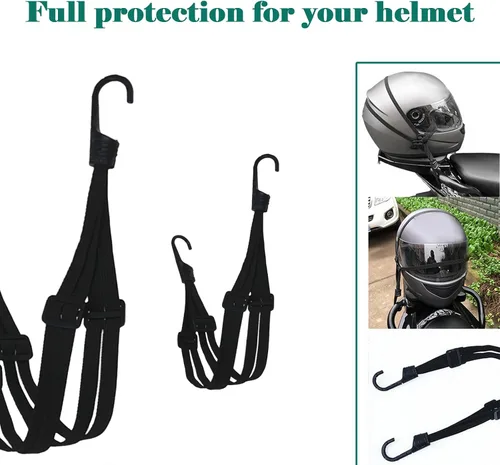 Miniatura 3 de Paquete de 2 cuerdas elásticas retráctiles para casco de motocicleta de 24 pulgadas, correa elástica retráctil con 2 ganchos (negro)