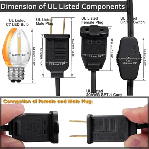 Miniatura 5 de Cable de luz enchufable, cable accesorio con bombilla, enchufe de base de candelabro E12 listado UL para luces de casa de aldea de Navidad, luces