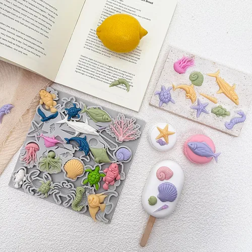 Miniatura 2 de Molde de silicona para pastel de temática marina, concha, coral, concha, tortuga, tiburón, forma de tiburón, para chocolate, caramelo, hielo, canle