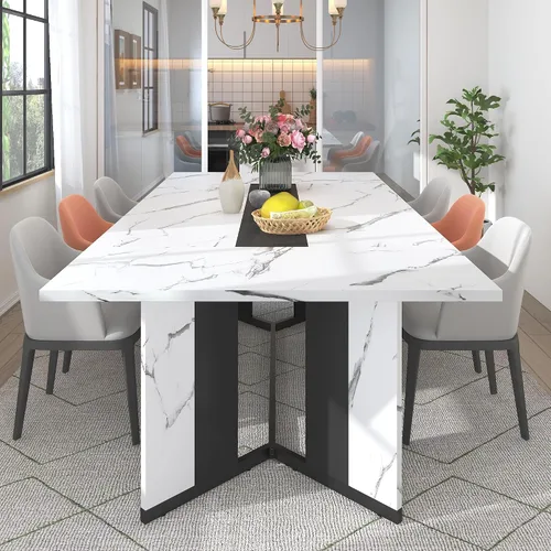 Miniatura 14 de Hlivelood - Mesa de comedor de 71 pulgadas para 6 personas, mesa de cocina rectangular moderna color marrón con superficie de madera impermeable