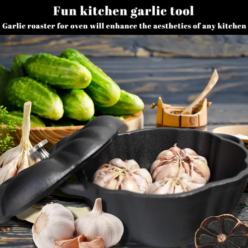 Miniatura 9 de Asador de ajo, asador de ajo de hierro fundido para parrilla de horno, sirve horneador de ajo asado fresco para cocina al aire libre, utensilios