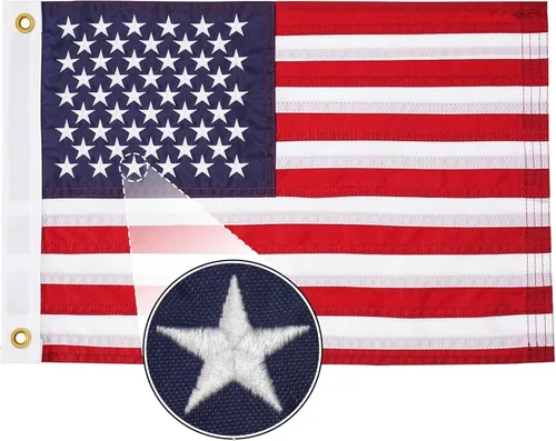 FLAGWIN Bandera estadounidense de 12 x 18 pulgadas para barco, bandera náutica de yate de Estados Unidos con 50 estrellas bordadas, nailon Bandera