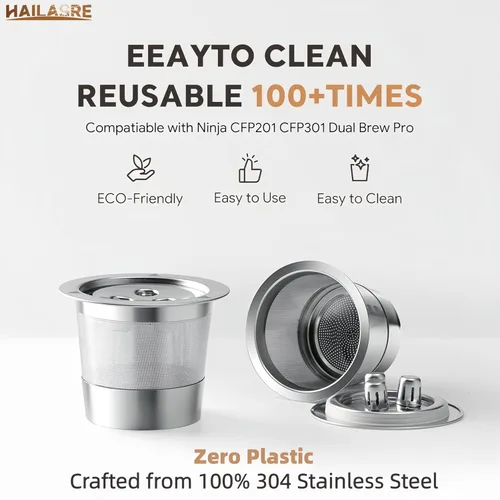 Miniatura 9 de Cápsulas Ninja K Cups reutilizables de acero inoxidable compatibles con la máquina Ninja CFP201 CFP301 Dual Brew Pro, cápsulas de café rellenables 1