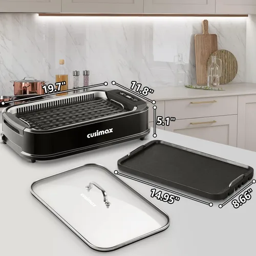 Miniatura 7 de CUSIMAX - Parrilla eléctrica para interiores sin humo, parrilla de barbacoa coreana de 1500 W, parrilla eléctrica con pantalla LED inteligente