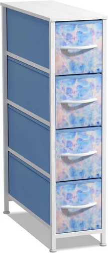 Sorbus Cómoda Estrecha para Niños con 4 Cajones - Cajonera de Almacenamiento Vertical Delgada con Marco de Acero, Superficie de Madera y Tinte pastel