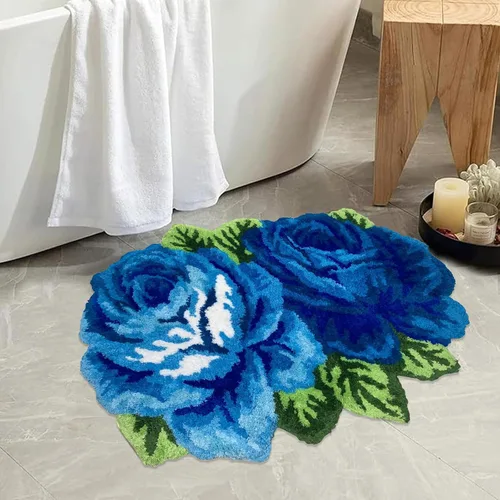 Miniatura 18 de USTIDE Bonita alfombra de baño de rosas para baño, alfombra de baño naranja de lujo, antideslizante, con forma de flor, alfombra de ducha de felpa