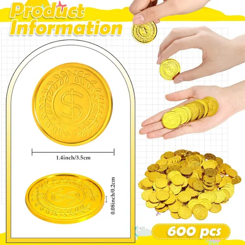 Miniatura 2 de Hanaive 600 monedas de oro pirata, monedas de juguete de tesoro de plástico, monedas falsas de San Patricio, doblón para regalos de fiesta pirata