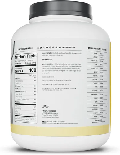 Miniatura 8 de Levels Proteína de Caseína Micelar 100%, Sin Hormonas, Grano de Vainilla, 4 Libras