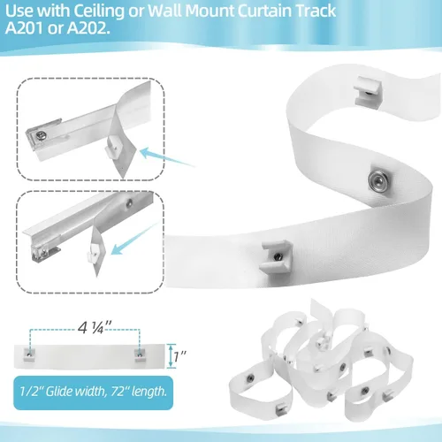 Miniatura 3 de Paquete de 2 cintas transparentes deslizantes para caravana, deslizadores de 1/2 pulgada, cinta deslizante de cortina de 72 pulgadas A115