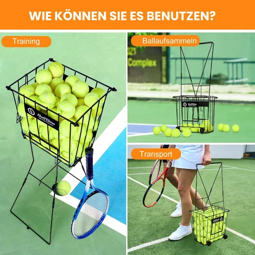 Miniatura 3 de Tolva de pelota de tenis, soporte portátil para pelota de tenis con asa para cancha, práctica y entrenamiento (grande)
