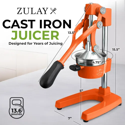 Miniatura 2 de Zulay - Exprimidor de limón y lima de metal comercial, de alta calidad, resistente, exprimidor de jugos manual Original Naranja